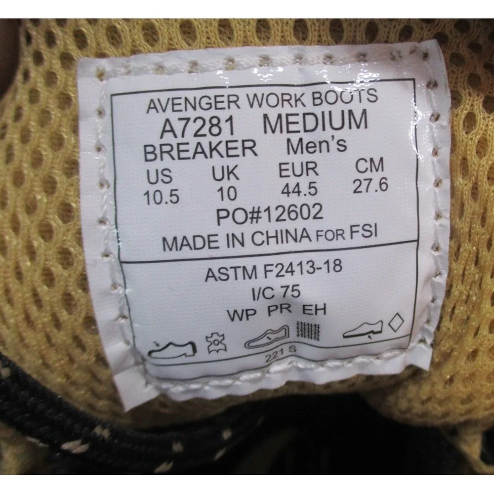 Avenger Breaker A7281 Work Boots Men's 10.5 Steel Toe EH ASTM F2413-18 New‎